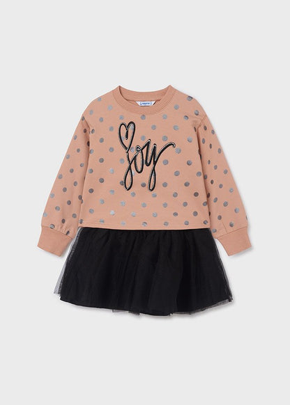 conjunto blusa rosado bolas plata, mayoral. para niña