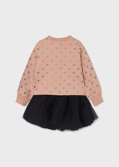 conjunto blusa rosado bolas plata, mayoral. para niña