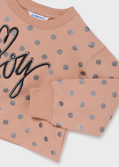 conjunto blusa rosado bolas plata, mayoral. para niña