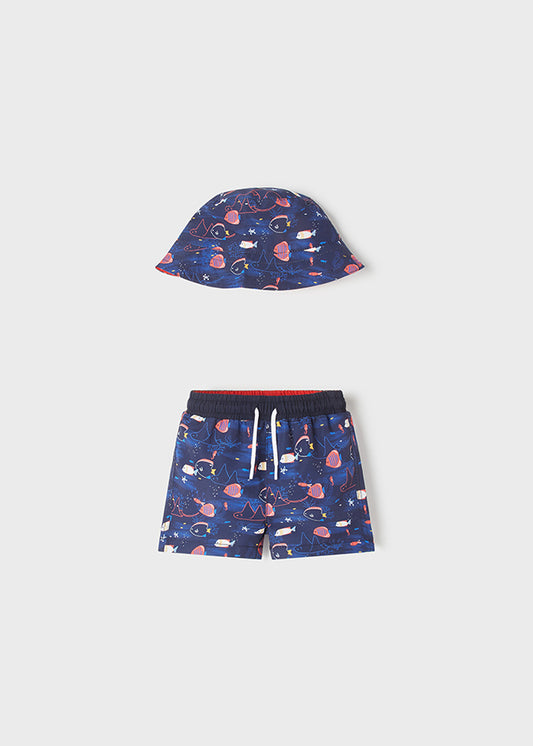 Conjunto Short Traje de Baño y Gorro Doble Cara