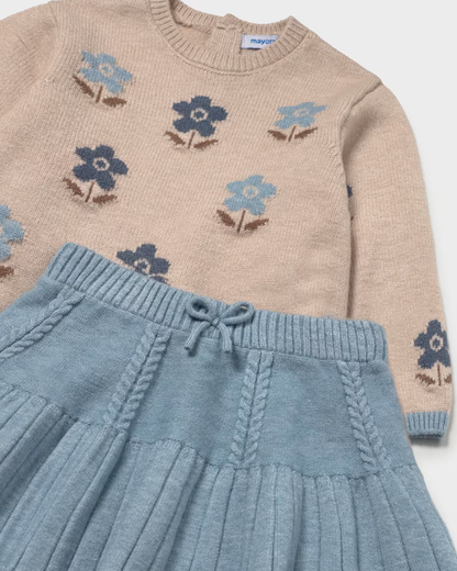 Conjunto falda y jersey intarsia azul colibrí