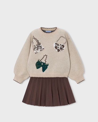 Conjunto falda y Jersey café
