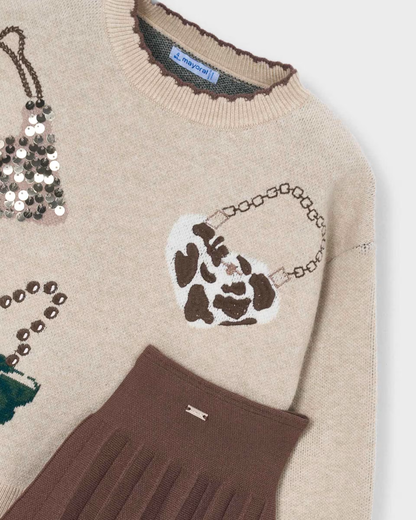 Conjunto falda y Jersey café