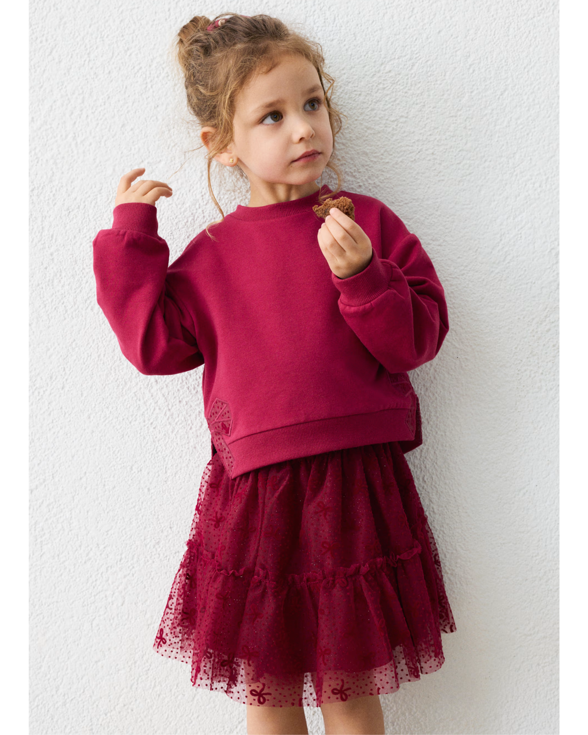 Conjunto falda tul y sudadera framboise