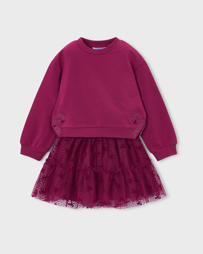 Conjunto falda tul y sudadera framboise
