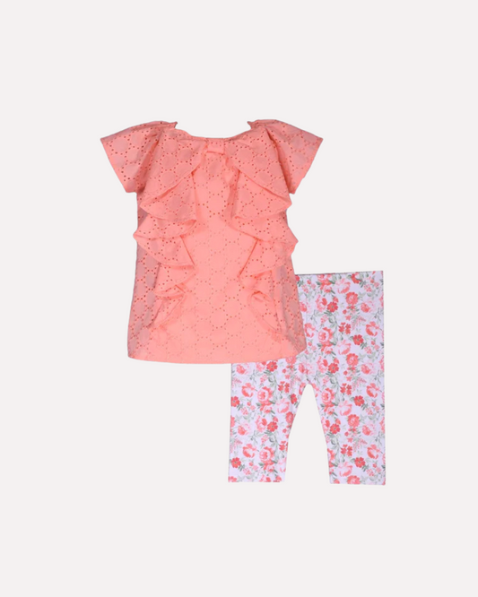 set blusa coral y leggins flores