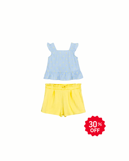 Set Blusa rayas Cielo, Short Amarillo