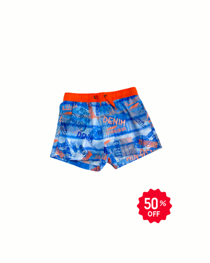 Bañador azul con elastico naranja