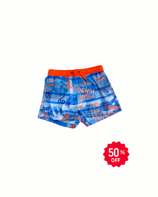Bañador azul con elastico naranja