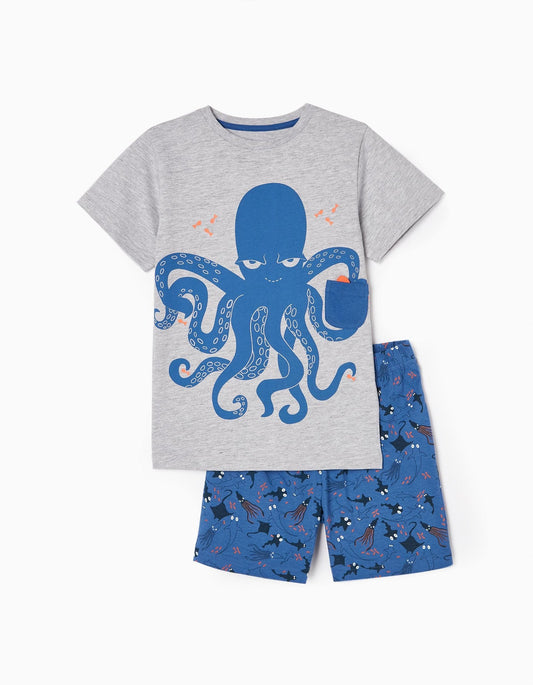 pijama 2 piezas, color azul print pulpo