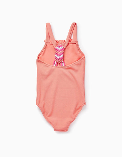 traje de baño una pieza coral, espalda tejida