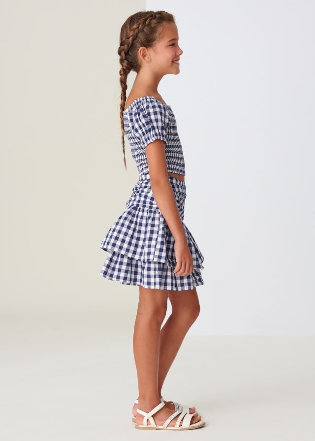 set playera estampado vichy, punto smock