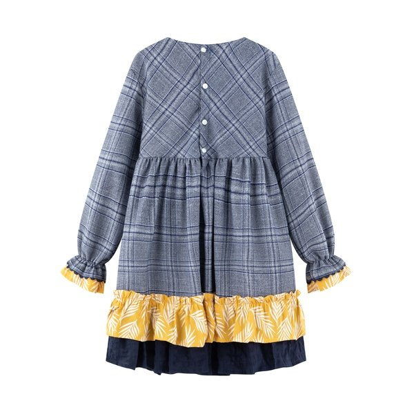 vestido manga larga, marino, pompon cintura