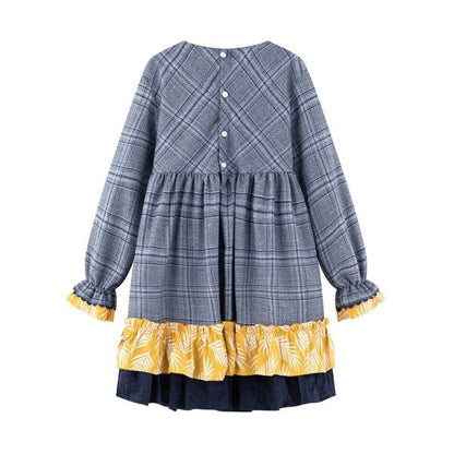 vestido manga larga, marino, pompon cintura