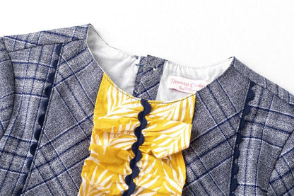 vestido manga larga, marino, pompon cintura