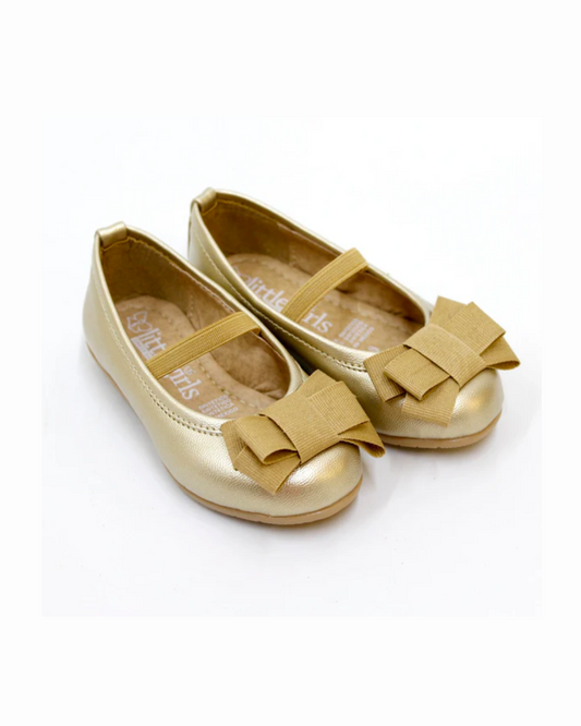 balerina charol oro, moño listón, acabado mate