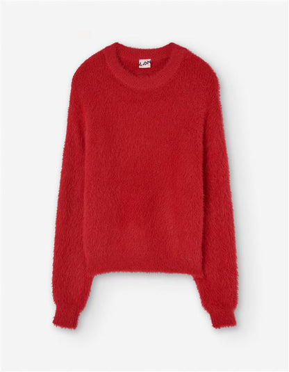 Conjunto sweater rojo y falda cargo polipiel negro