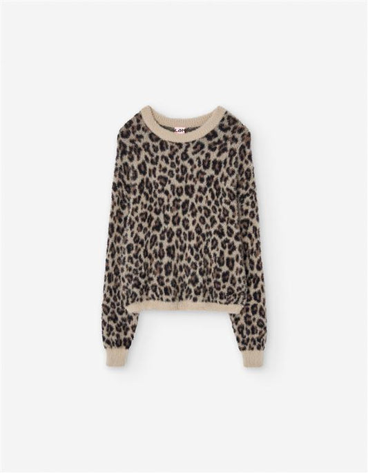 Sweater animal print negro cuello redondo