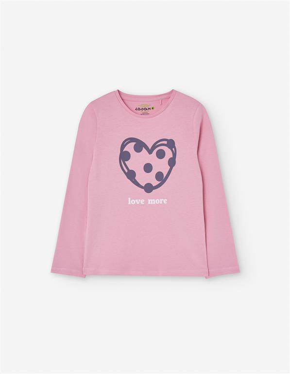 Camiseta manga larga  rosa corazón