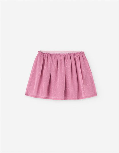 Conjunto falda plumeti rosa con jersey color crudo