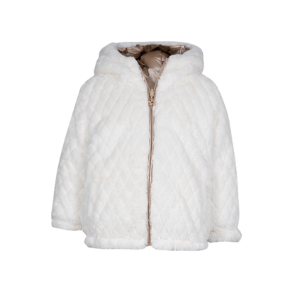 parka reversible dorada interior peluche blanco con capucha
