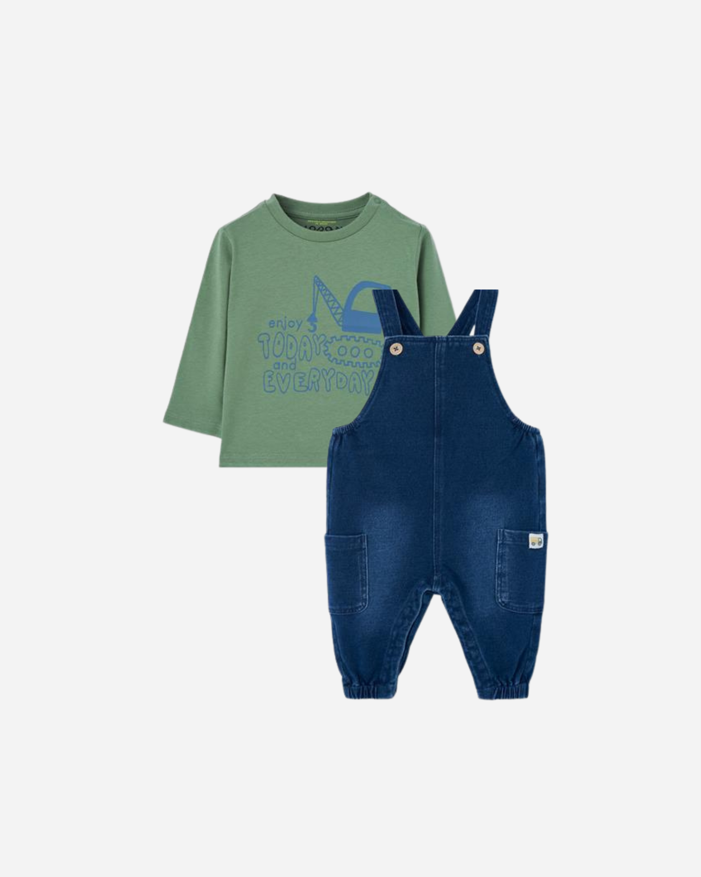 Set overall denim con jersey verde para bebe