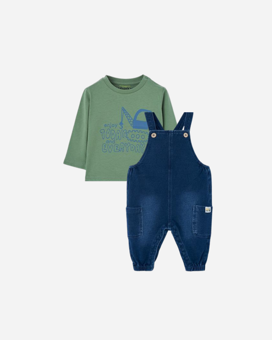 Set overall denim con jersey verde para bebe