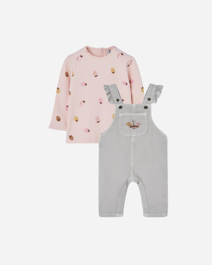 Overall beige con camiseta manga larga para bebe