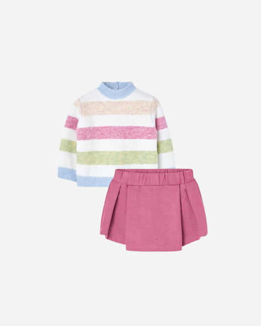 Conjunto falda y jersey a rayas dark pink, para bebe