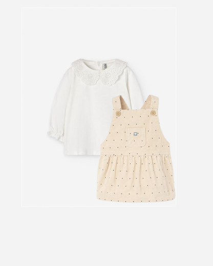 Conjunto vestido de pana beige con jersey para bebe