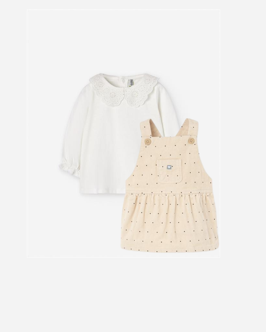 Conjunto vestido de pana beige con jersey para bebe