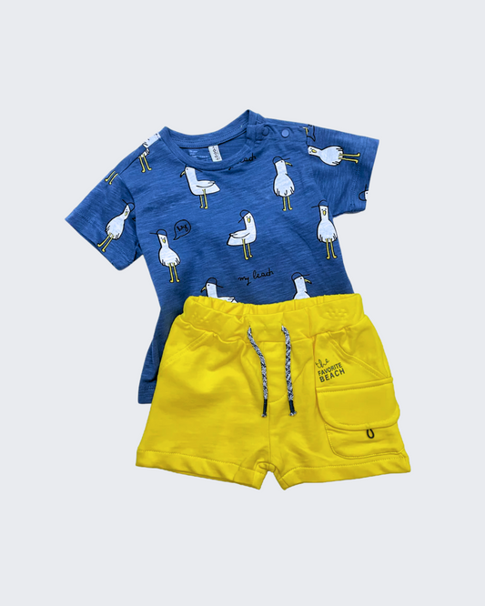 Set camiseta gaviotas short amarillo jareta