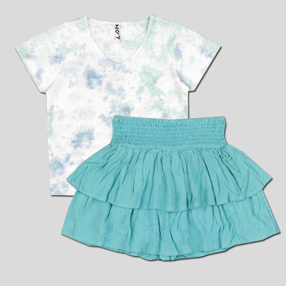 set 2 piezas falda olanes verde y blusa tie dye