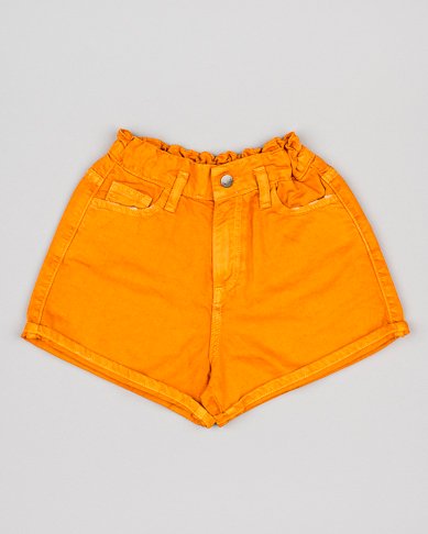 set 2 piezas short denim naranja, camiseta blanca print niña