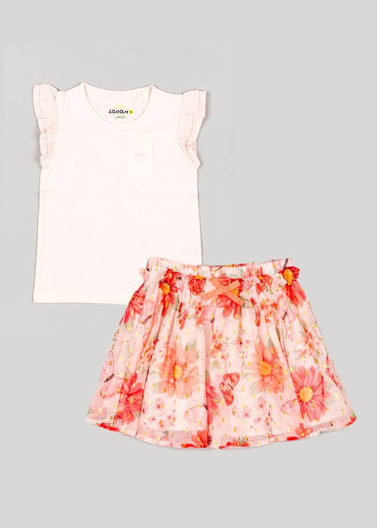 set falda flores blusa rosa claro