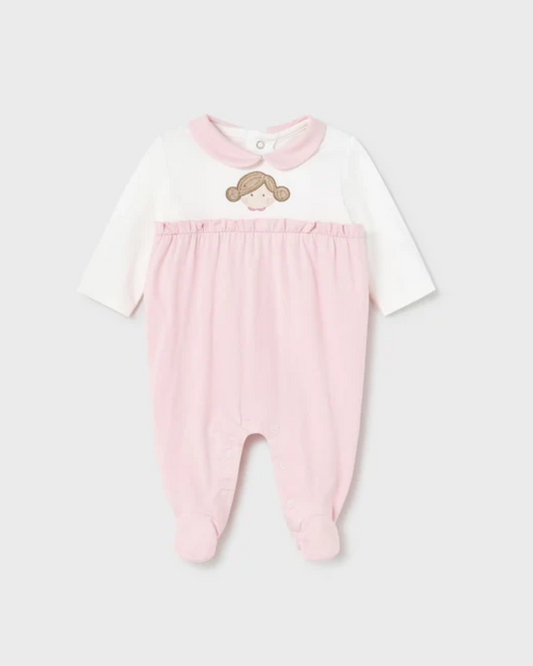 Pelele manga larga rosa con peto blanco, Para niña