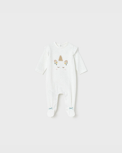 pelele blanco puntos verdes unicornio, para niña