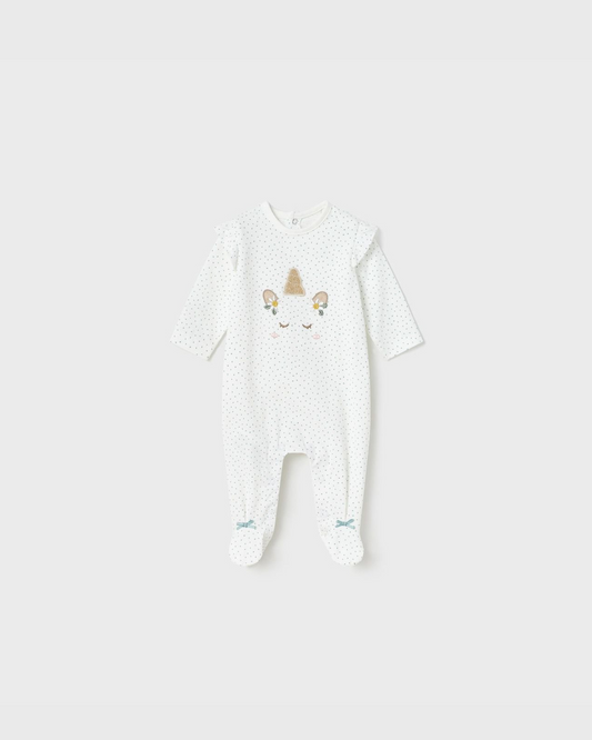pelele blanco puntos verdes unicornio, para niña