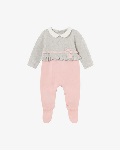 Pelele tricot peto gris y malla rosa