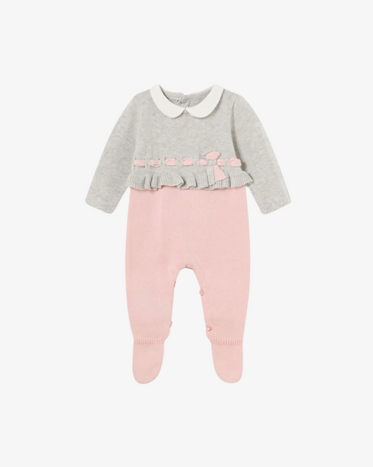 Pelele tricot peto gris y malla rosa