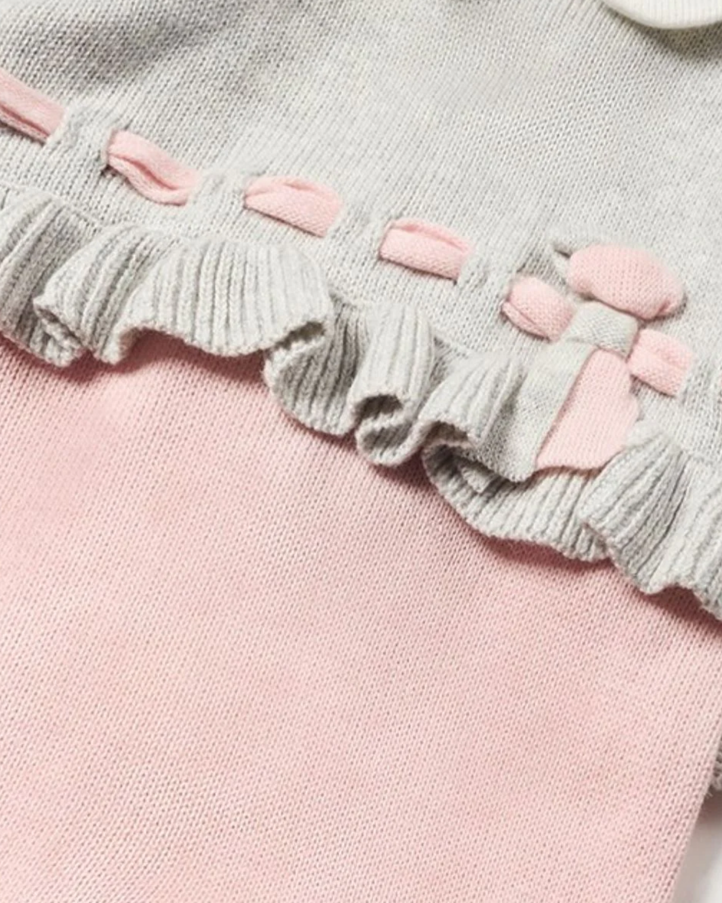 Pelele tricot peto gris y malla rosa