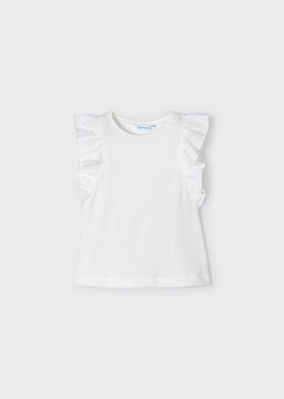 playera cuello redondo, manga volada color crudo