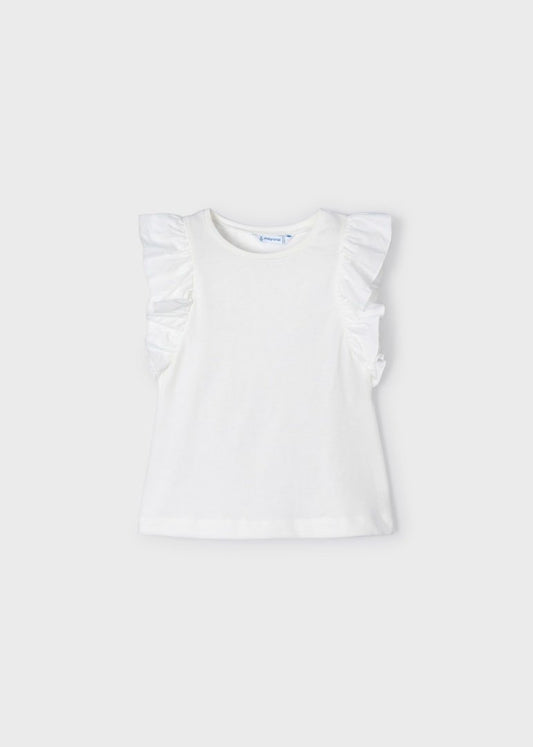 playera cuello redondo, manga volada color crudo