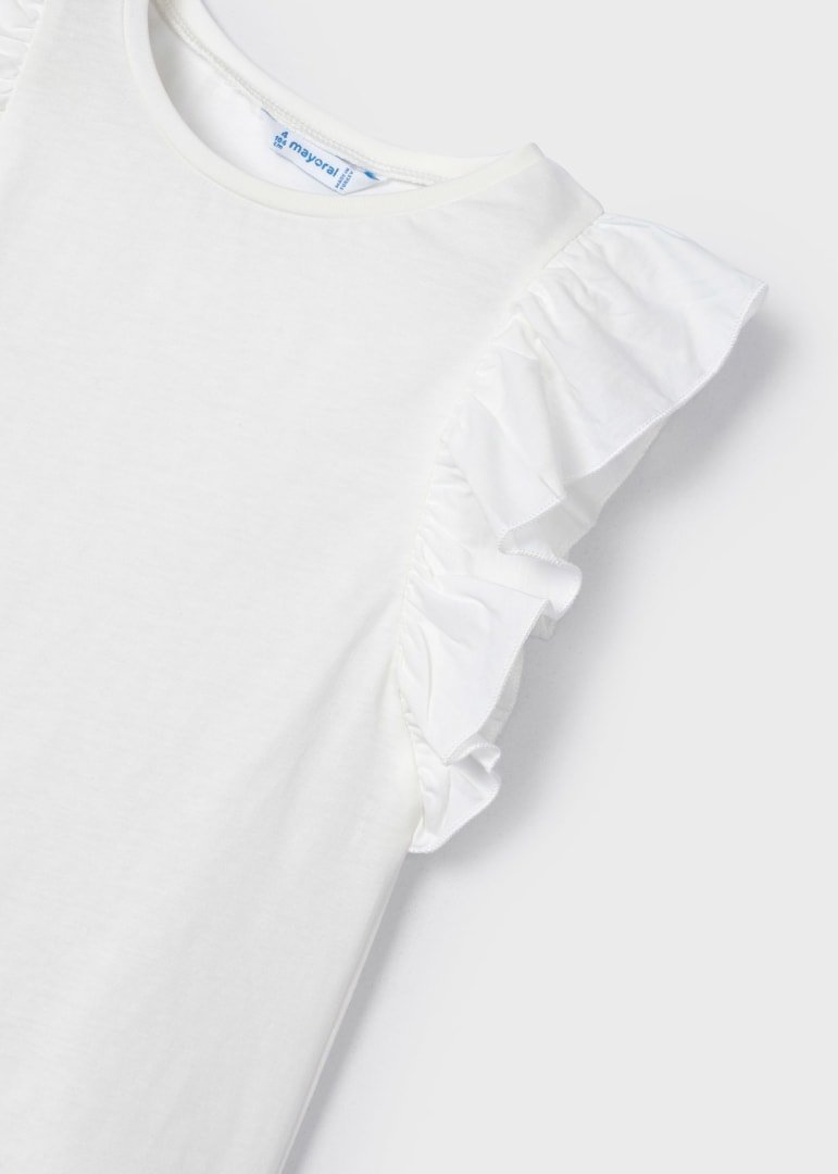 playera cuello redondo, manga volada color crudo