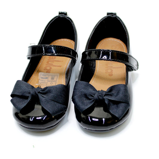 balerina charol o piel negro, moño listón