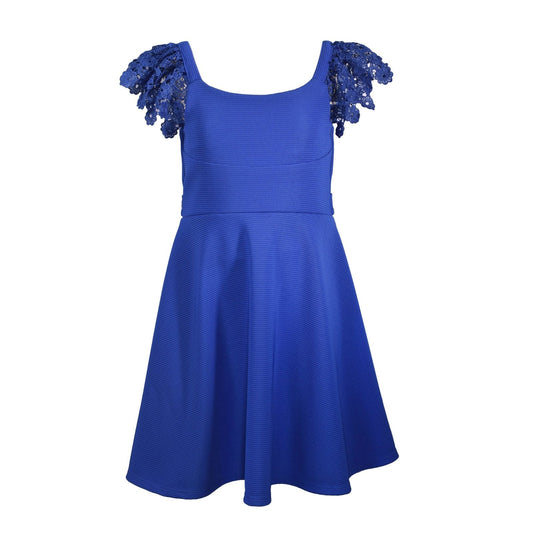 vestido azul mangas bordadas
