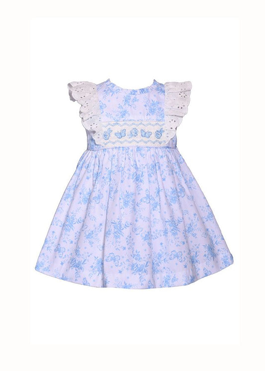 vestido smoke corte español, color azul y blanco