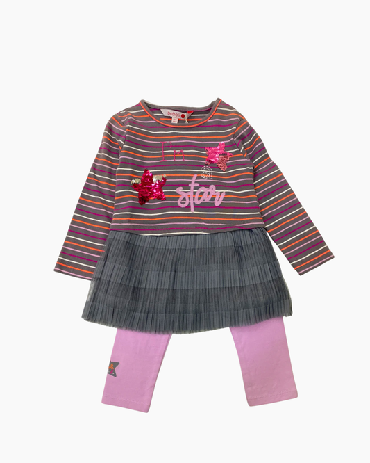 set boboli vestido manga larga leggins purpura