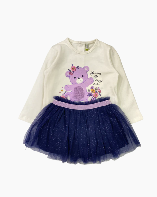 Set niña blusa osita y falda tul marino