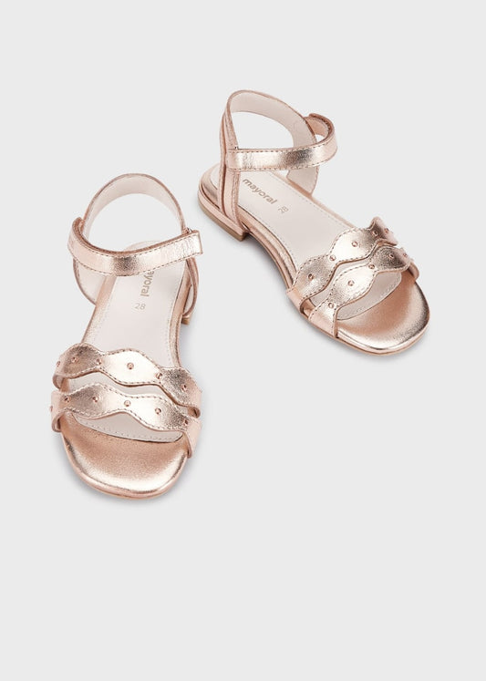 Sandalia oro rosa metalico 2 tiras de ondas velcro